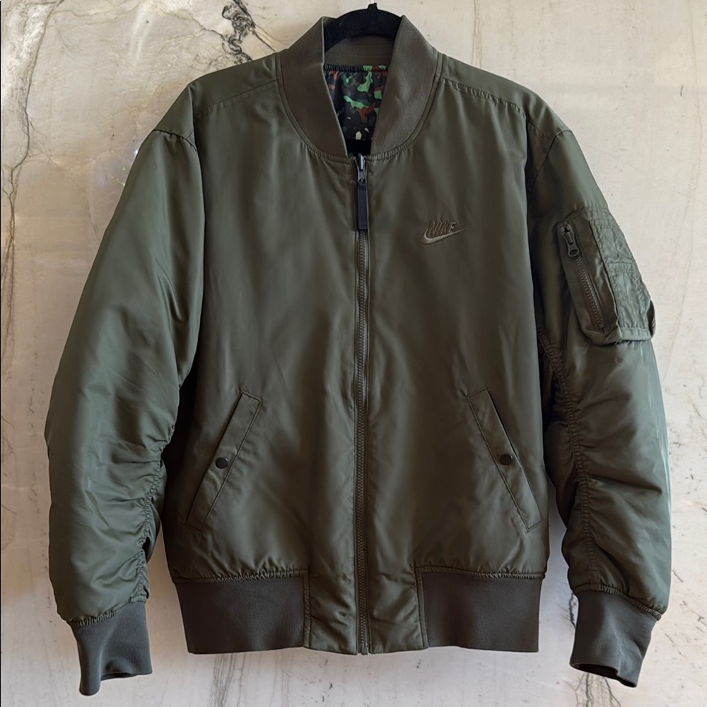 Nike Green Bomber Jacket with Ribbed Details